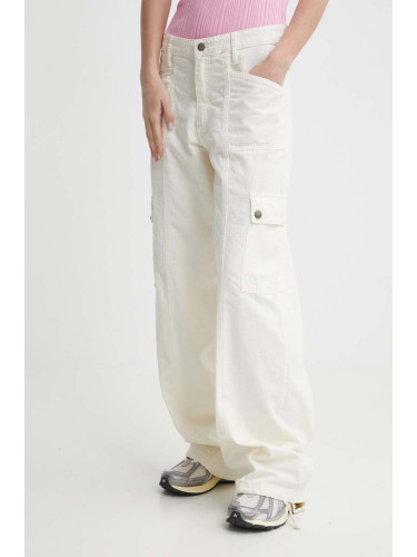 Панталон Guess Originals в бежово със стандартна кройка, с висока талия