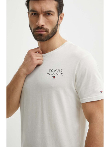 Памучна домашна тениска Tommy Hilfiger в зелено с меланжов десен UM0UM02916