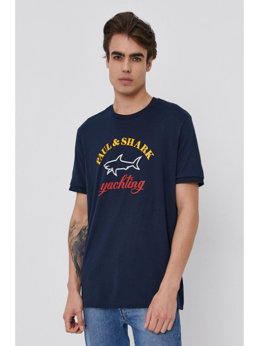 Памучна тениска Paul&Shark в тъмносиньо с принт