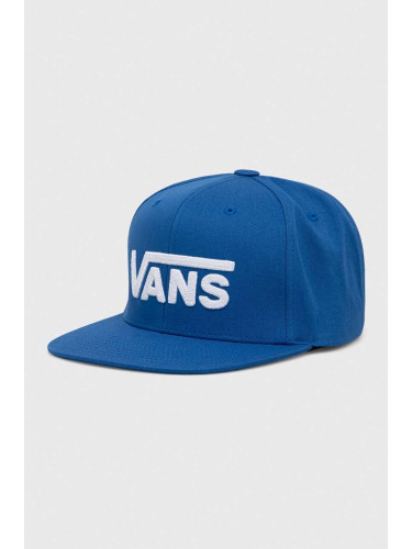 Памучна шапка с козирка Vans в синьо с апликация