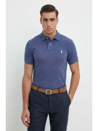 Памучна тениска с яка Polo Ralph Lauren в синьо с изчистен дизайн 710536856