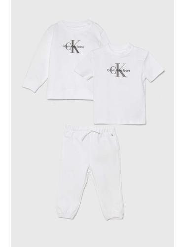 Бебешки памучен комплект Calvin Klein Jeans в бяло