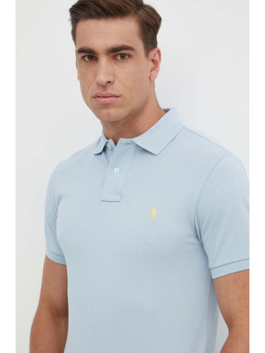 Памучна тениска с яка Polo Ralph Lauren в лилаво с изчистен дизайн 710536856