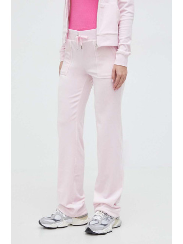 Кадифен спортен панталон Juicy Couture в розово с изчистен дизайн