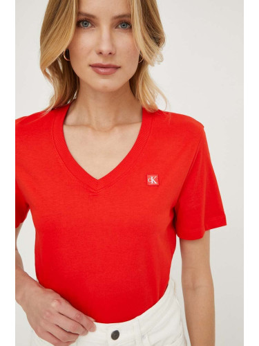 Памучна тениска Calvin Klein Jeans в червено J20J222560