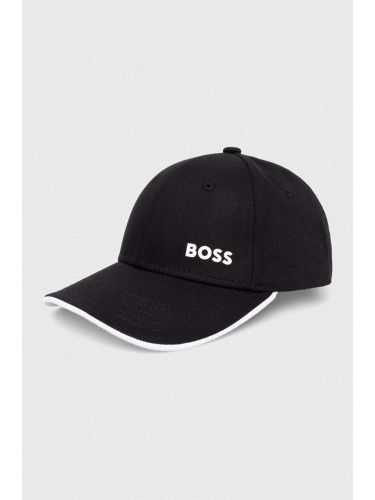 Памучна шапка с козирка Boss Green в сиво с изчистен дизайн 50505834