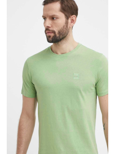 Памучна тениска Boss Orange в зелено с изчистен дизайн 50508584