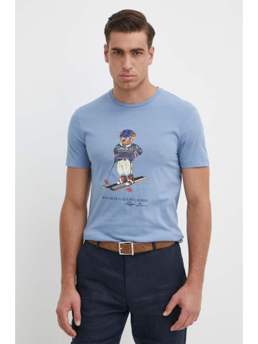 Памучна тениска Polo Ralph Lauren в синьо с принт 710853310