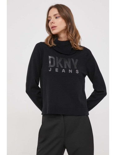 Пуловер Dkny дамски в черно от лека материя с поло E3JSAM13