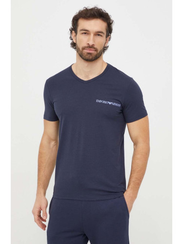 Домашна тениска Emporio Armani Underwear (2 броя) в тъмносиньо с принт