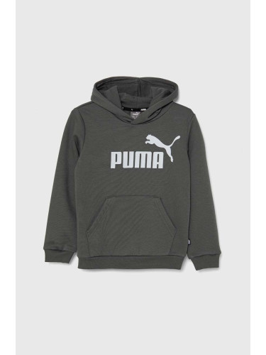 Детски суичър Puma в сиво с качулка с принт