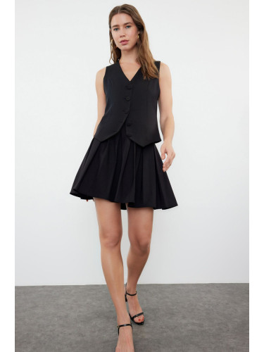 Trendyol Black Pleated Mini Woven Skirt