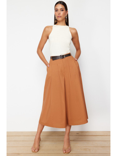 Trendyol Brown Belted Skirt Look Woven Trousers
