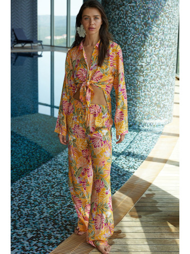 Trendyol Floral Patterned Woven Shirt Trousers Beach Set