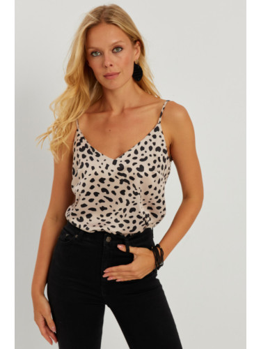 Cool & Sexy Women's Mink Leopard Patterned Satin Blouse