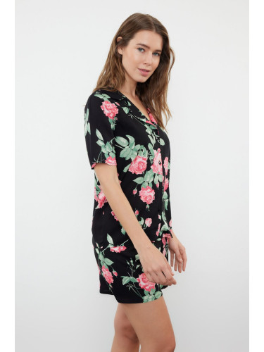 Trendyol Black-Multicolored Floral Poplin Woven Pajama Set