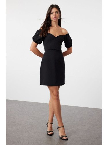 Trendyol Black A-Cut Balloon Sleeve Detailed Elegant Evening Dress