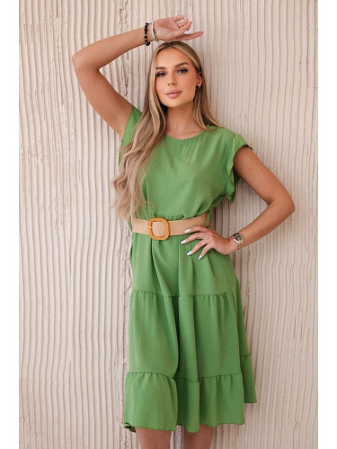 Women's dress with ruffles and belt - olive