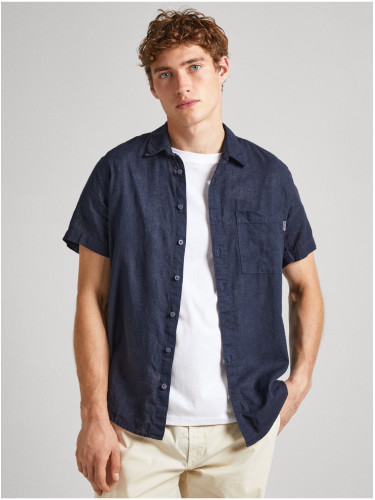 Men's Short Sleeve Linen Shirt Pepe Jeans Dark Blue - Men's