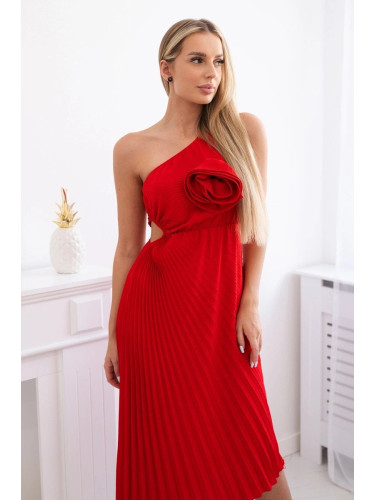 Women's pleated dress with flower - red