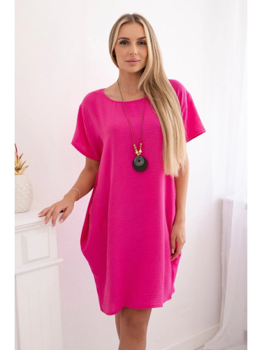 Women's dress with pockets and pendant - pink