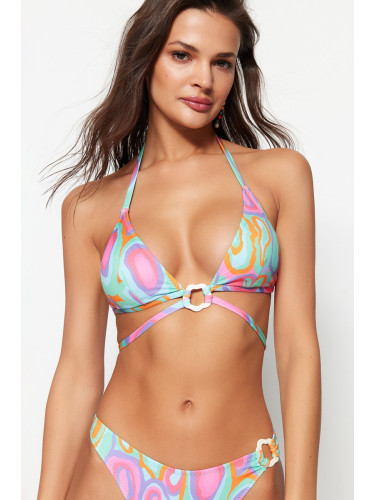 Trendyol Abstract Pattern Triangle Accessorized Bikini Top