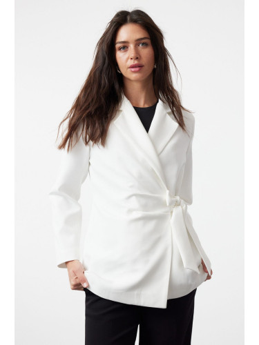 Trendyol White Side Tie Detailed Lined Double Breasted Woven Jacket