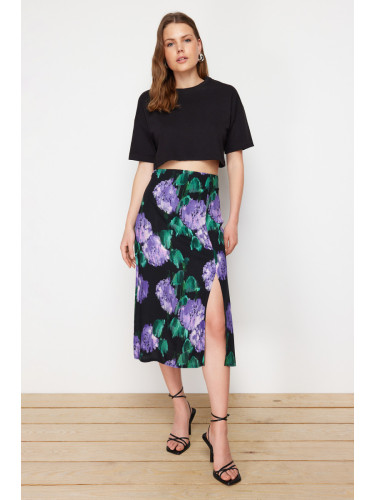 Trendyol Lilac Slit Detail Viscose Fabric Patterned Midi Woven Skirt