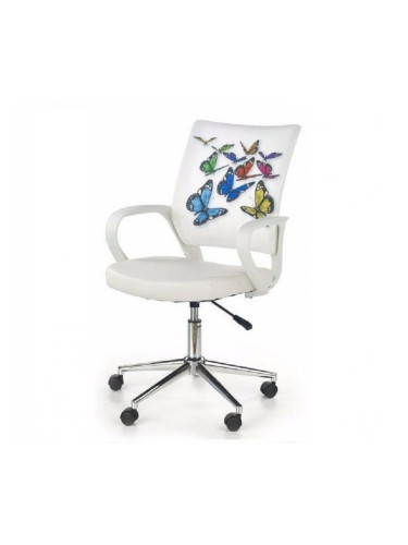 Детски стол Memo.bg модел BM Buterfly, Хромирана кръстачка, Подлакътници, Регулируема височина, бял с изображение пеперуди
