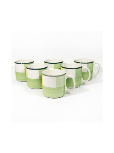 К-кт 6бр. керамични чаши Laura бял/зелен