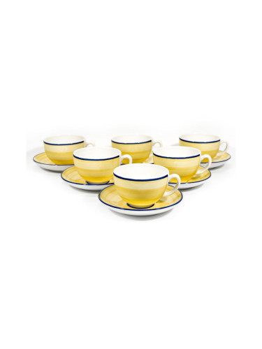 К-кт за чай 6бр. керамични чаши Tereza с чинийки жълти/сини