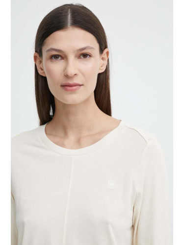 Памучна блуза с дълги ръкави G-Star в бежово