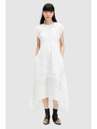 Памучна рокля AllSaints GIANNA EMB DRESS в бяло дълга разкроена WD588Z