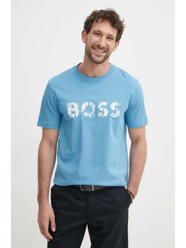Памучна тениска Boss Orange в синьо с принт 50515997