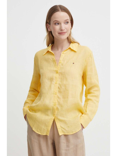 Ленена риза Tommy Hilfiger в жълто със свободна кройка с класическа яка WW0WW42037