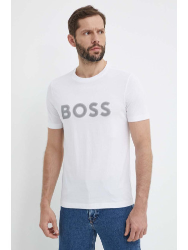 Памучна тениска Boss Green в бяло с принт 50512866