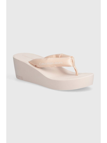 Джапанки Calvin Klein Jeans BEACH WEDGE SANDAL PADDED NY дамски в оранжево със скосена платформа YW0YW01397