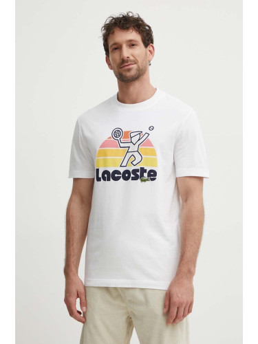 Памучна тениска Lacoste в бяло с принт