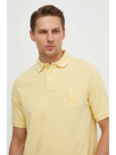 Памучна тениска с яка Polo Ralph Lauren в жълто с апликация 710936508