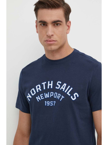 Памучна тениска North Sails в тъмносиньо с принт 692988