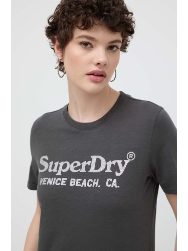 Памучна тениска Superdry в сиво