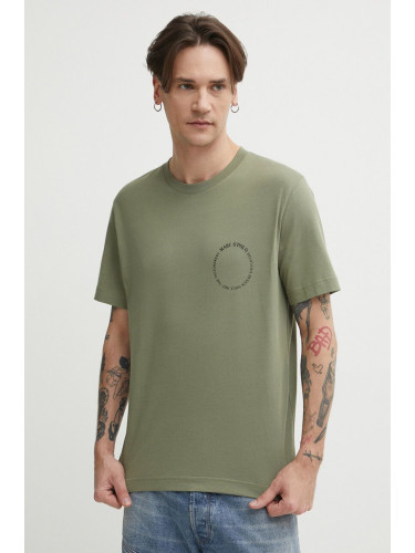Памучна тениска Marc O'Polo в зелено с принт 423201251066