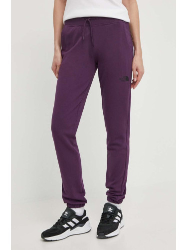 Памучен спортен панталон The North Face в лилаво с изчистен дизайн NF0A87E4V6V1