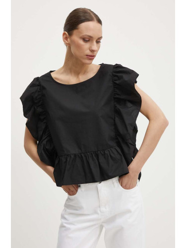Памучна блуза Sisley дамска в черно с изчистен дизайн