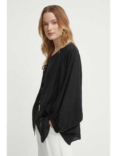 Риза Sisley дамска в черно със свободна кройка