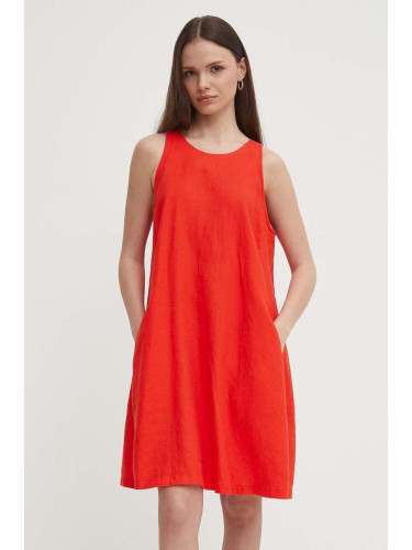 Ленена рокля United Colors of Benetton в червено къса със стандартна кройка