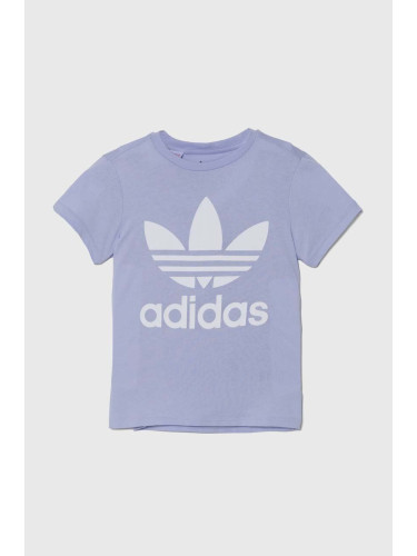 Детска памучна тениска adidas Originals в лилаво