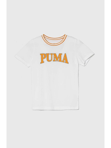 Детска памучна тениска Puma PUMA SQUAD B в бяло с принт