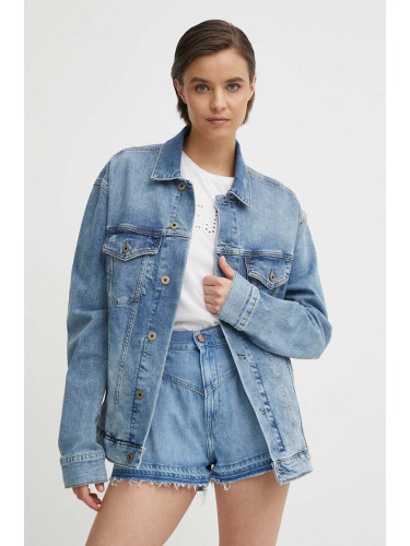 Дънково яке Pepe Jeans BOYFRIEND JACKET в бяло от дантела с изчистен дизайн 3547643.3547646