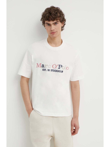 Памучна тениска Marc O'Polo в бяло с апликация 424208351304